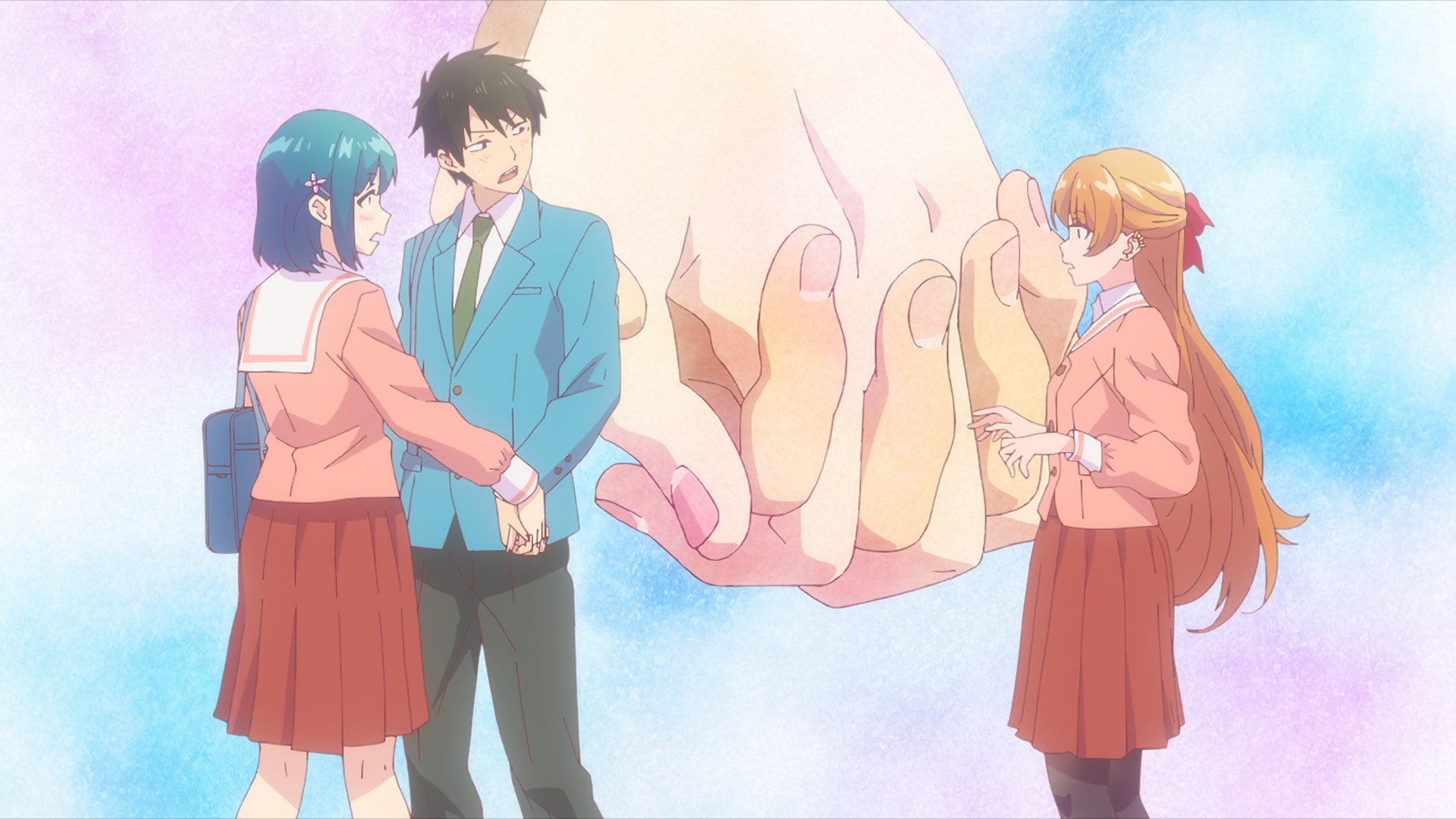 Busted! holding hands with one childhood friend when the other comes along